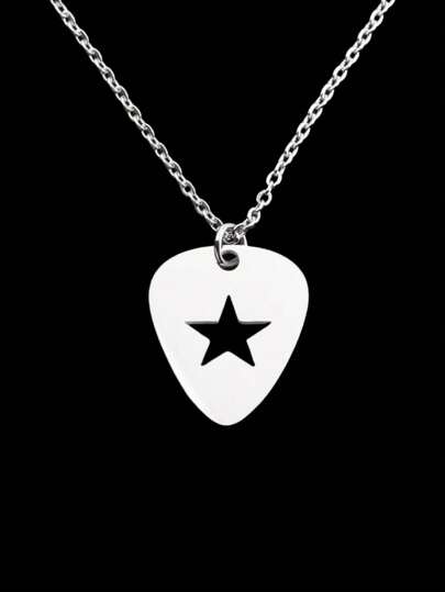 1pc Punk Style Guitar Pick Star Chain Necklace Alternative Gothic Cross Pendant Necklace For Men Women Daily Wear; Chain Length: 50cm