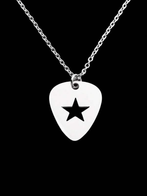1 Peça Colar com Pingente de Cruz Gótica Alternativa de Estrela com Palheta de Guitarra no Estilo Punk para Uso Diário Masculino e Feminino; Comprimento da Corrente: 50cm