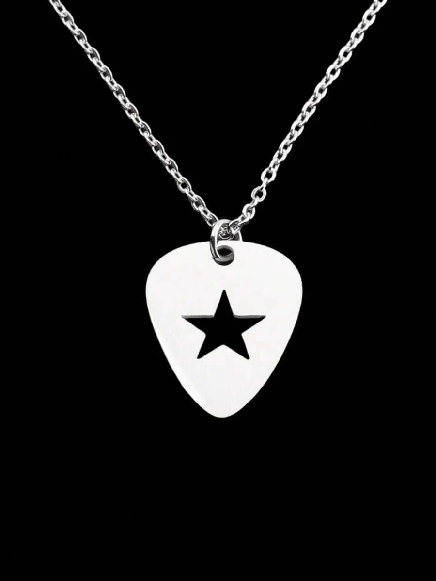 1pc Punk Style Guitar Pick Star Chain Necklace Alternative Gothic Cross Pendant Necklace For Men Women Daily Wear; Chain Length: 50cm