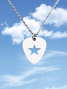 1pc Punk Style Guitar Pick Star Chain Necklace Alternative Gothic Cross Pendant Necklace For Men Women Daily Wear; Chain Length: 50cm