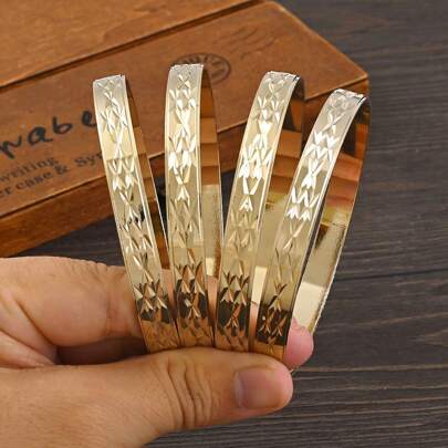 4pcs/Set Electroplated Bangle Bracelet, Diameter: Small 45mm, 55mm, Woman 65mm, 70mm, Gold Color, African Dubai Saudi Arabia Style Jewelry, Wedding/Birthday Gift