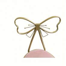 Silla con respaldo de lazo para tocador de maquillaje, asiento de mesa auxiliar con patas de metal dorado y cojín de terciopelo para habitación de niña o hija - harina de oro - Ver 3