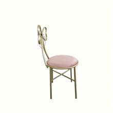 Silla con respaldo de lazo para tocador de maquillaje, asiento de mesa auxiliar con patas de metal dorado y cojín de terciopelo para habitación de niña o hija - harina de oro - Ver 4