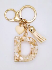 1pc Women's Beige Resin Keychain With Droplet Letter, Heart & Tassel Design, Creative Keyring Bag Charm, Gift For Friends Valentine's Day Valentines Car Accessories Backpack For School Cute Goth Y2k