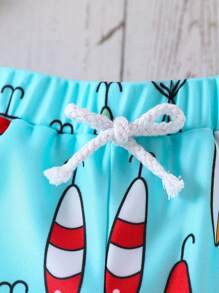 Cartoon Print Young Boy Casual Swim Trunks