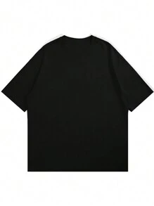少女休閒印花黑色圓領短袖套頭T-Shirt，夏季 - 黑色 - 查看 2