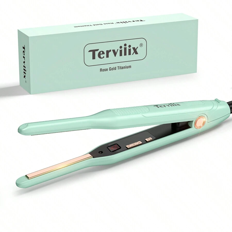 Terviiix 3/10" Small Flat Iron, Pencil Flat Iron For Short Hair, Pixie Cut And Bangs, Ceramic Mini Hair Straightener For Edges With LCD Display, Tiny Hair Straightener With Auto Shut Off, Light Pink - Mint Green - View 1