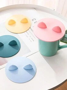 1入組矽膠杯蓋，防塵防漏咖啡杯蓋，帶有貓兔耳朵，適用於熱飲和冷飲