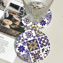 1pc Round Personalized Bohemian Style Colorful Ceramic Coaster With 3D Gold-Plated Effect, Can Be Used As Mug Heat Insulator Or Candle Holder, Suitable For Daily Use At Home And As Exquisite Holiday Gift