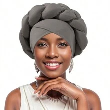 Women's Turbans Solid Color African Exaggerated Style Handmade Twisted Milk Silk &  Braid Cap, Casual Comfortable Daily Headscarf Hat