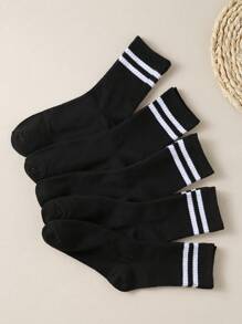 5pairs/Set Ladies' Striped Simple Style Socks, Fall - Black - View 6