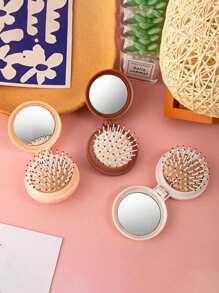 1 Pc Mini Portable Girl's Comb For Outdoor, Lightweight Bifold Travel Comb With Mirror