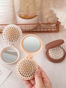 1 Pc Mini Portable Girl's Comb For Outdoor, Lightweight Bifold Travel Comb With Mirror