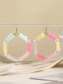 2pcs Lovely Candy-Colored Circular Bear Earrings Suitable For Women's Daily Wear