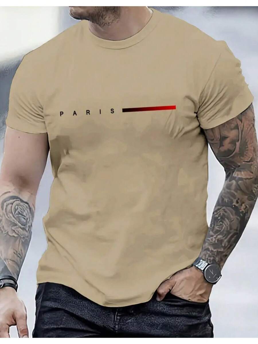 Men's Paris T-Shirt Launch 100% Cotton Shirt 30.1 Combed - Màu Khaki - Xem 1
