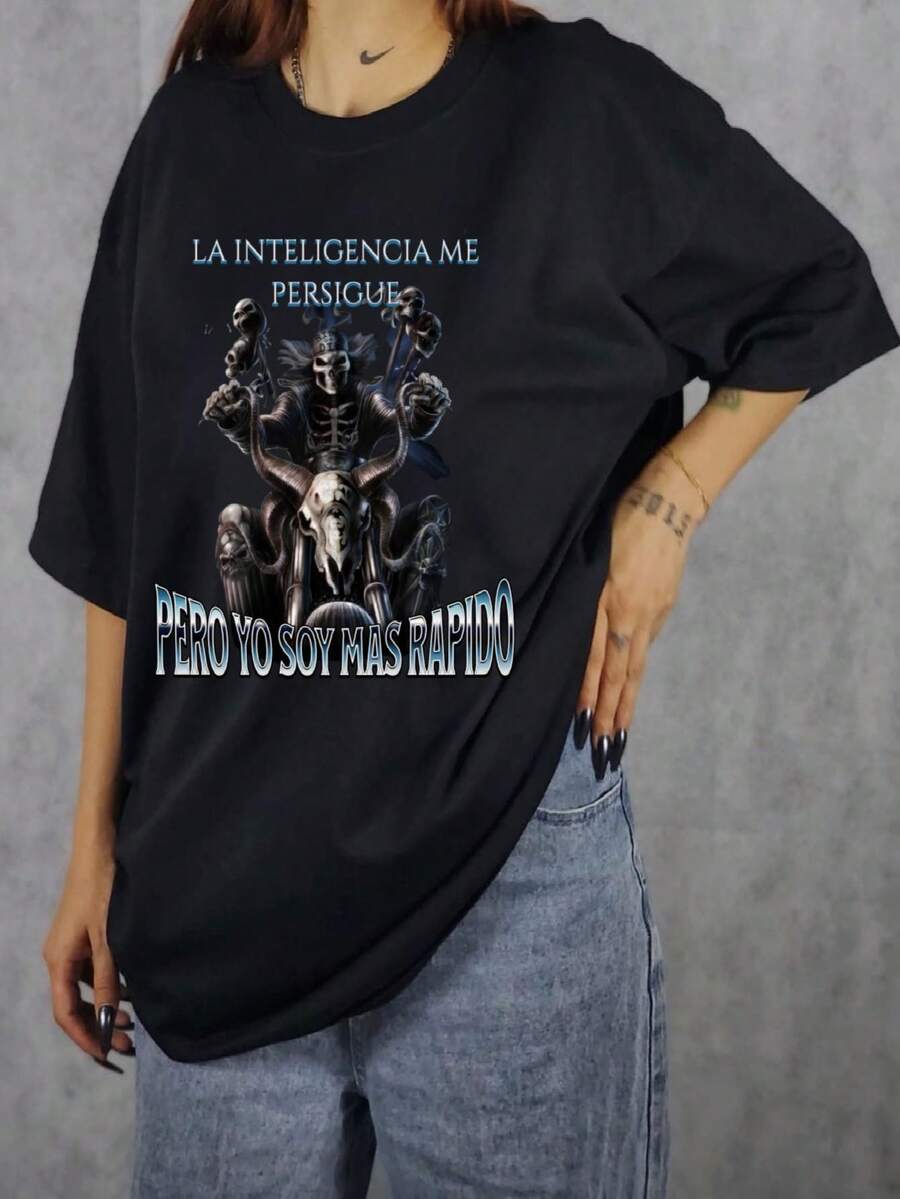 Camiseta Unisex con Estampado divertido meme inteligencia - Negro - Ver 1