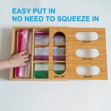 1pc Bamboo Ziplock Plastic Bag Storage Organizer,  Kitchen Organiser, Storage Box, Closet Organisers, Kitchen Drawer Organizers And Storage Use For Kitchen