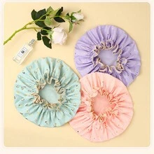 1入組雙層EVC材質淋浴帽女性防水洗澡頭套家用成人浴帽頭髮套廚房防煙黑浴帽，適用於日常使用 - 桃心款 - 查看 8