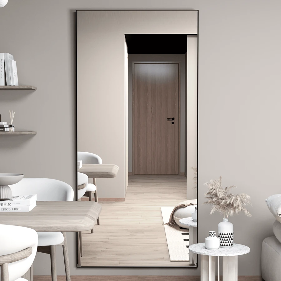 CASSILANDO 165x60cm Floor Mirror, Floor Large Mirror, Standing Mirror, Against Wall For Bedroom, Cladding And Wall Mounted Thin Frame Mirror, Black,Gold