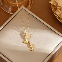 1pc Elegant Copper Inlaid Zirconia Butterfly Pendant With Stainless Steel Chain Women's Necklace, Fashionable & Perfect For Any Occasion - Yellow Gold - View 3