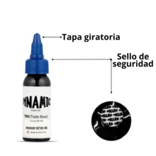 TINTA DE TATUAR DYNAMIC ORIGINAL 1OZ TRIPLE BLACK TATTOO INK - Negro - Ver 4