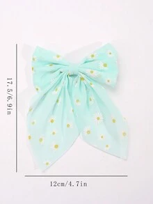 3件套女孩花卉刺绣蝴蝶结发夹，长尾设计，优雅网纱缎带蝴蝶结发饰，适合青少年佩戴 - 彩色 - 查看 3