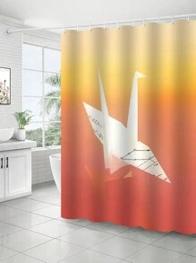 1 pieza Cortina de ducha con grulla de origami naranja, estilo moderno, de poliéster impreso, divisoria resistente al agua para baño, cortina de ventana de baño anti-moho - Multicolor - Ver 1