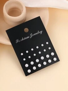 83-24pcs Fashionable Exquisite Retro Heart Shaped Faux Pearl & Cubic Zirconia Blingbling Wave Chain Rhinestone Hollowed-Out Ring Necklace Earrings Bracelet Stud Set With Multiple Elements Jewelry Collection For Holiday, Party, Date, Daily, Gift (No Box) Valentines,Mom,Mother,Mother's Day,Gift