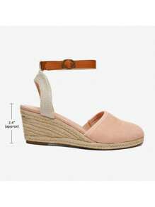 Women's Closed Toe Ankle Strap Espadrilles Outing Vacation Matching Dress Comfortable Wedge Sandals - Màu be - Xem 10