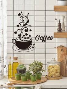 1 miếng dán tường trang trí nhà bếp nhà hàng quán cà phê, miếng dán tường có thể tháo rời hình cốc cà phê, miếng dán, miếng dán tường, miếng dán vinyl để trang trí nhà cửa, vật dụng trang trí mùa xuân làm mới ngôi nhà của bạn, miếng dán trang trí Rama - màu đen - Xem 9