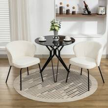 MERAX Boucle Fabric Dining Chair With Black Metal Legs