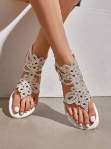 Women's Jewel Rhinestones Design Ankle High Flat Sandals - White - View 3