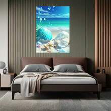 1入組海灘帆布畫，海邊貝殼、海星海洋海報壁畫印刷風景北歐牆壁圖片家居裝飾，不附框架