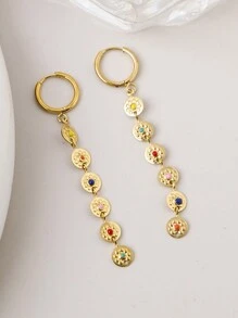 Mazuer Mazuer 1pair French Vintage Exquisite Stainless-Steel 18K Gold Women's Colorful Round Disk Earrings, Suitable For Daily Wear, Commuting, Dating, Halloween, Teacher's Day, Graduation, Thanksgiving, Festive Parties, Gatherings And Vacations