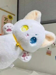 Peluche de Felpa de Gato Michi con Campana Blanco, Negro, Gato de Regalo para Niña Niño Novio Novia, Adorable y Suave