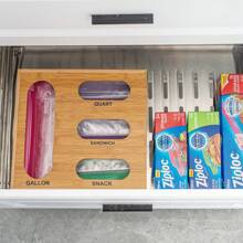1pc Bamboo Ziplock Plastic Bag Storage Organizer,  Kitchen Organiser, Storage Box, Closet Organisers, Kitchen Drawer Organizers And Storage Use For Kitchen