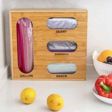 1pc Bamboo Ziplock Plastic Bag Storage Organizer,  Kitchen Organiser, Storage Box, Closet Organisers, Kitchen Drawer Organizers And Storage Use For Kitchen