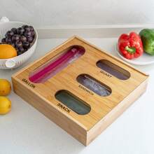 1pc Bamboo Ziplock Plastic Bag Storage Organizer,  Kitchen Organiser, Storage Box, Closet Organisers, Kitchen Drawer Organizers And Storage Use For Kitchen