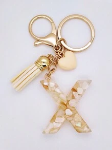 1pc Women's Beige Resin Keychain With Droplet Letter, Heart & Tassel Design, Creative Keyring Bag Charm, Gift For Friends Valentine's Day Valentines Car Accessories Backpack For School Cute Goth Y2k