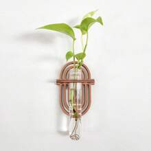 1个室内植物壁挂式种植架，植物繁殖站壁挂式，植物繁殖瓶，带木架的壁挂式繁殖站，多层塑料试管种植架，壁挂式生态瓶，适用于家庭办公室植物悬挂架、花瓶、墙面装饰、水培扦插，带木架，适用于水培植物，独特的园艺用品，适合女性、妈妈、植物爱好者、家居装饰、房间装饰、墙面装饰礼物、生日毕业礼物 - 原木色 - 查看 11