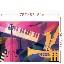 金色音符主題背景，鋼琴黑白鍵符號元素橫幅裝飾，生日派對攝影背景 - A款 - 查看 5