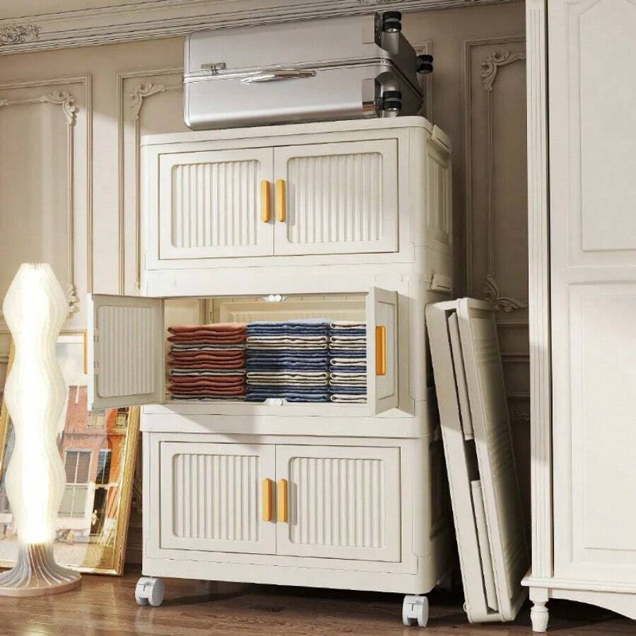 1pc Foldable 3/4/5-Tier Storage Cabinet, Made Of PP Plastic, Water-Resistant For Bathroom, Bedroom, No Odor