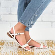 Womens Ankle Strap Low Block Heel Sandals - 白色 - 查看 1