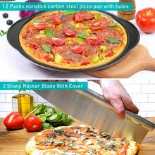 7 Pcs Foldable Pizza Peel Pizza Pan Set,12" X 14" Aluminum Metal Pizza Paddle With Wooden Handle, Rocker Cutter, Server Set, Baking Oven Mitts, Oil Brushes, Homemade Pizza Oven Accessories - Silver - View 7