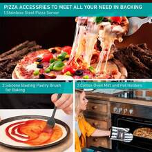 7 Pcs Foldable Pizza Peel Pizza Pan Set,12" X 14" Aluminum Metal Pizza Paddle With Wooden Handle, Rocker Cutter, Server Set, Baking Oven Mitts, Oil Brushes, Homemade Pizza Oven Accessories - Silver - View 8