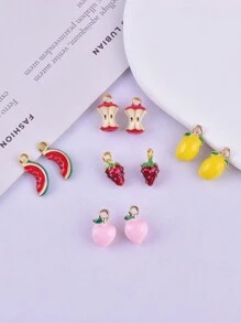 10pcs Fashion 3D Watermelon, Strawberry, Lemon, Apple, Peach Shaped Alloy Drip Oil DIY Jewelry Pendant For Women's Earrings And Necklace Decoration Accessories