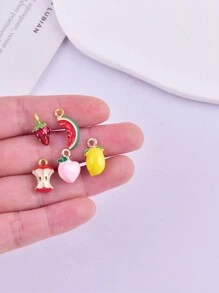10pcs Fashion 3D Watermelon, Strawberry, Lemon, Apple, Peach Shaped Alloy Drip Oil DIY Jewelry Pendant For Women's Earrings And Necklace Decoration Accessories