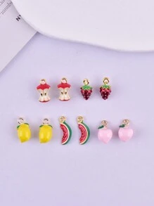 10pcs Fashion 3D Watermelon, Strawberry, Lemon, Apple, Peach Shaped Alloy Drip Oil DIY Jewelry Pendant For Women's Earrings And Necklace Decoration Accessories