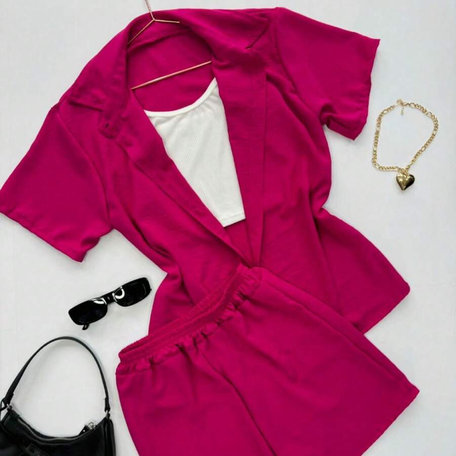 Set de 3 piezas camisa, short y top - Rosa Fucsia - Ver 1