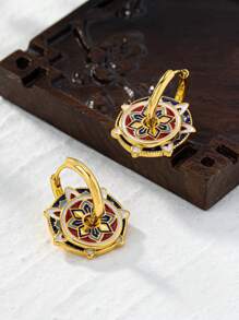 1 Paar Kupferlegierung Dual-Purpose Makronen Serie bunte Email Kleeblatt, Pentagramm, Tropfglasur geometrischer Ring modische vielseitige Damen Ohrringe, DIY Ohrringe, Muttertags Geschenk